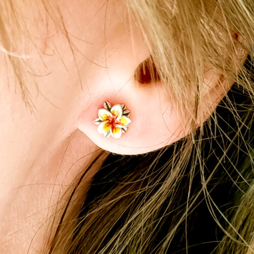 red yellow frangipani earring